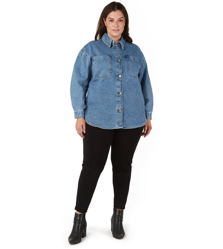 Black Tape Women's Trendy Denim Shacket Medium Blue Wash Plus Size 2X