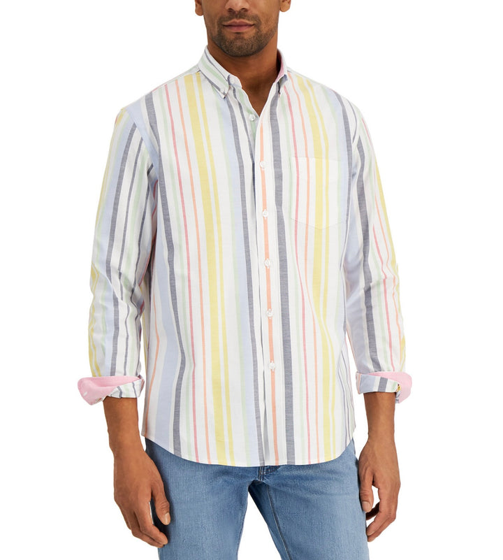 Club Room Men's Regular-Fit Stretch Stripe Oxford Shirt White Combo Size S