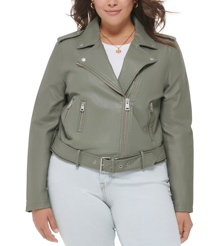 Levi's Women's Faux Leather Belted Motorcycle Jacket Sage Plus Size 1X