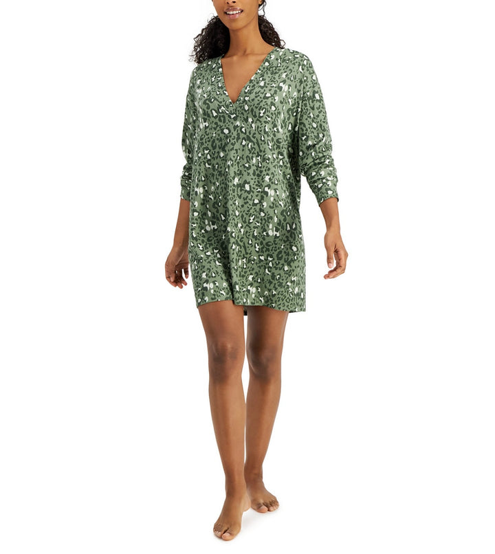 Jenni Women's Printed Long-Sleeve Sleep Shirt Leopard Green