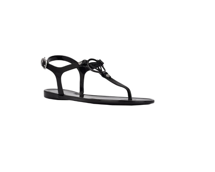 Guess Women's Janee Open Toe Jelly T-strap Flat Fashion Sandals Black Size 6 M