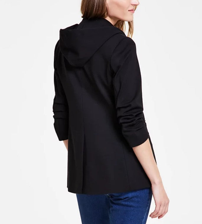 Anne Klein Women's Detachable Hooded Notch-Collar Compression Jacket Size S