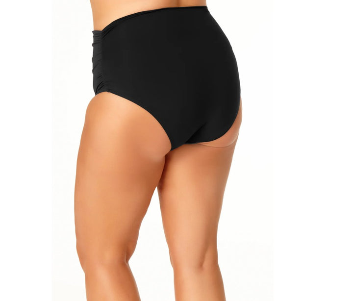 Anne Cole Women's Convertible High Waist Shirred Swim Bottom Black Plus Size 16W