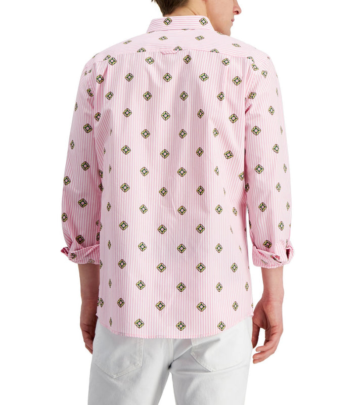 Club Room Men's Cotton Spread Collar Crest-Print Shirt Pink Sky
