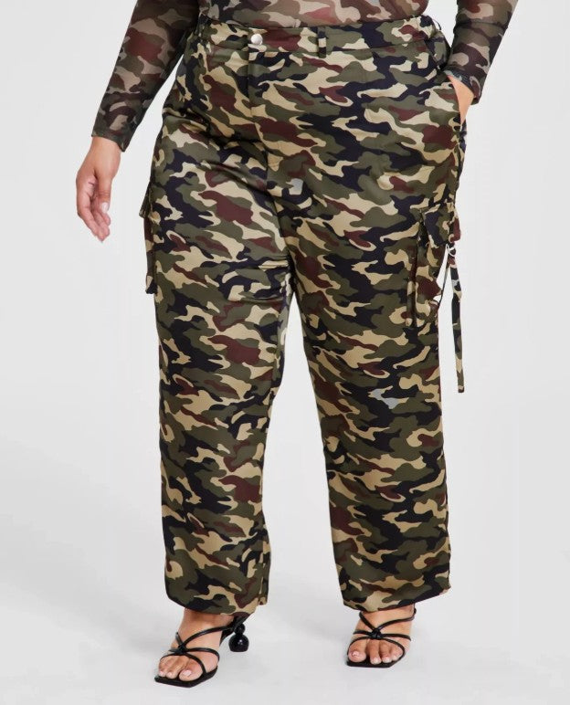 Nina Parker Women's Trendy Straight-Leg Cargo Pants Camo Plus Size 26W