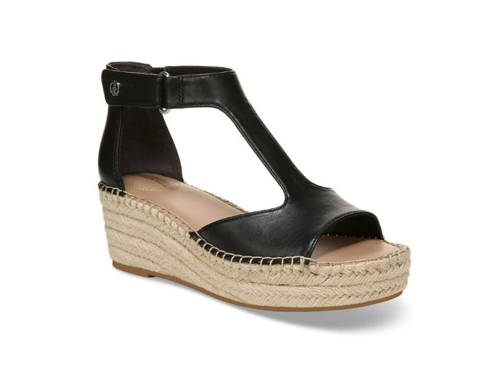 Giani Bernini Women's Caylaa Faux Leather Ankle Strap Wedge Sandals Black Size 6