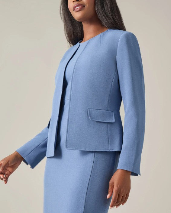 Kasper Women's Collarless Open-Front Jacket Blue Heron Plus Size 22W