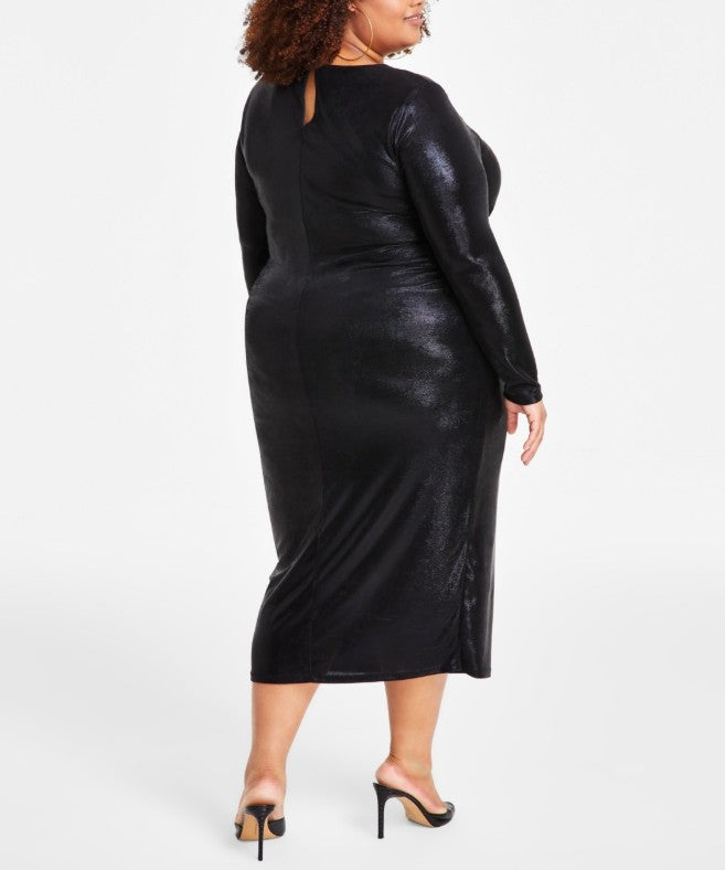 Nina Parker Trendy Metallic Ruched Dress Black Beauty Plus Size 2X