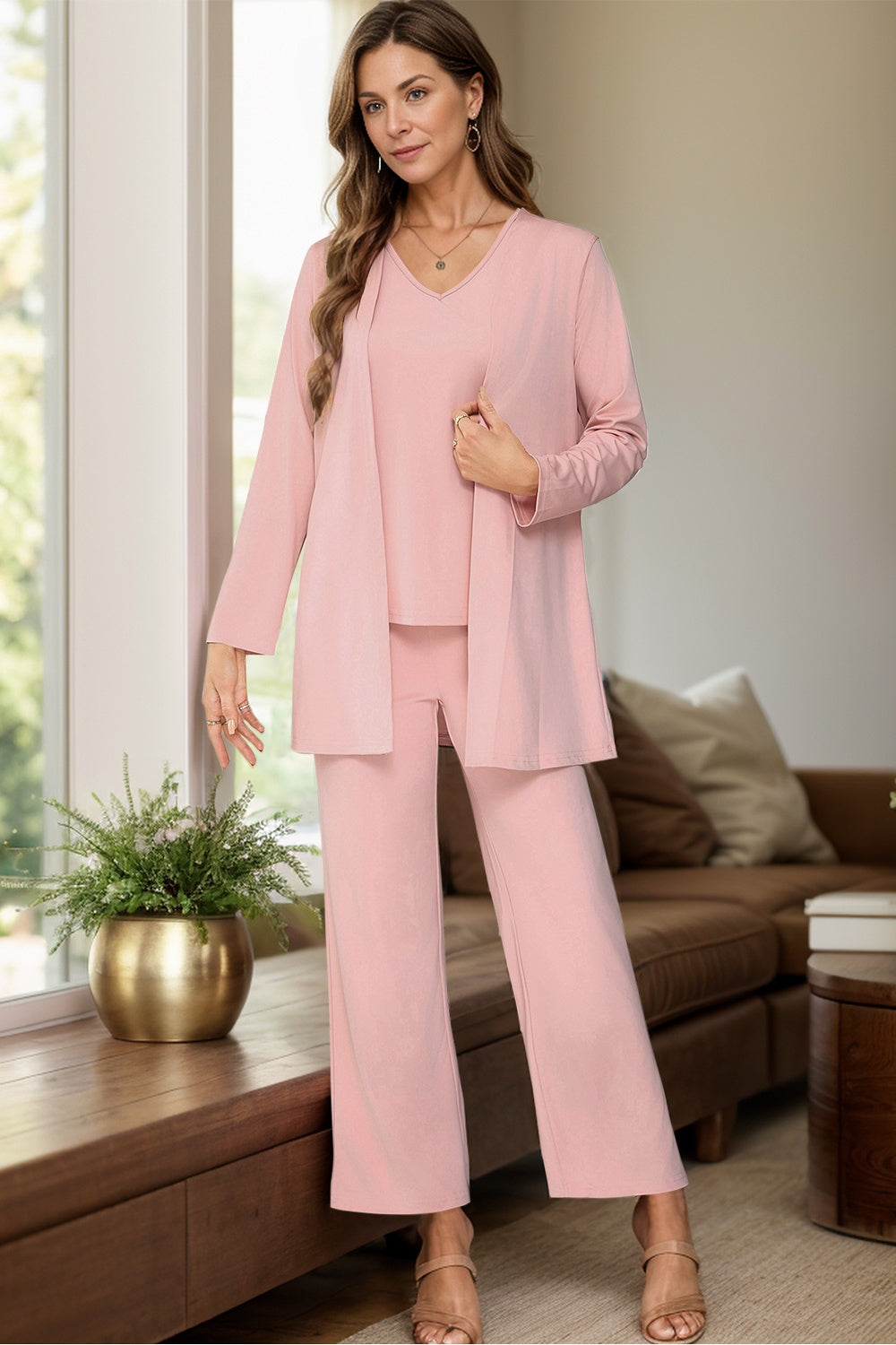 V-Neck Tank, Long Sleeve Cover-Up and Pants Three Piece Set