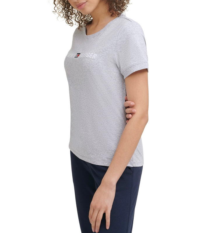 Tommy Hilfiger Sport Women's Embroidered Logo Crewneck T-Shirt Grey Size XS