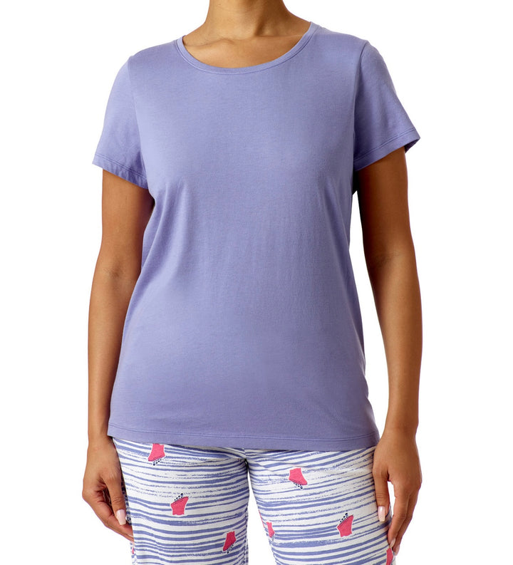 Hue Women's Scoop Neck Short Sleeve Solid Sleep T-Shirt Lavender Violet Size XL