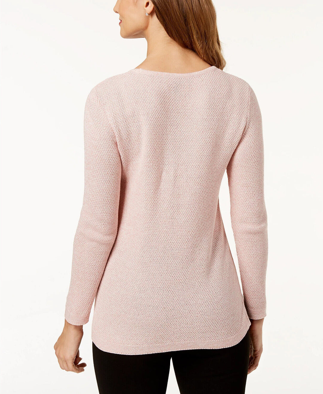Karen Scott Women's Cotton Textured V-Neck Sweater Rose Marble Size L