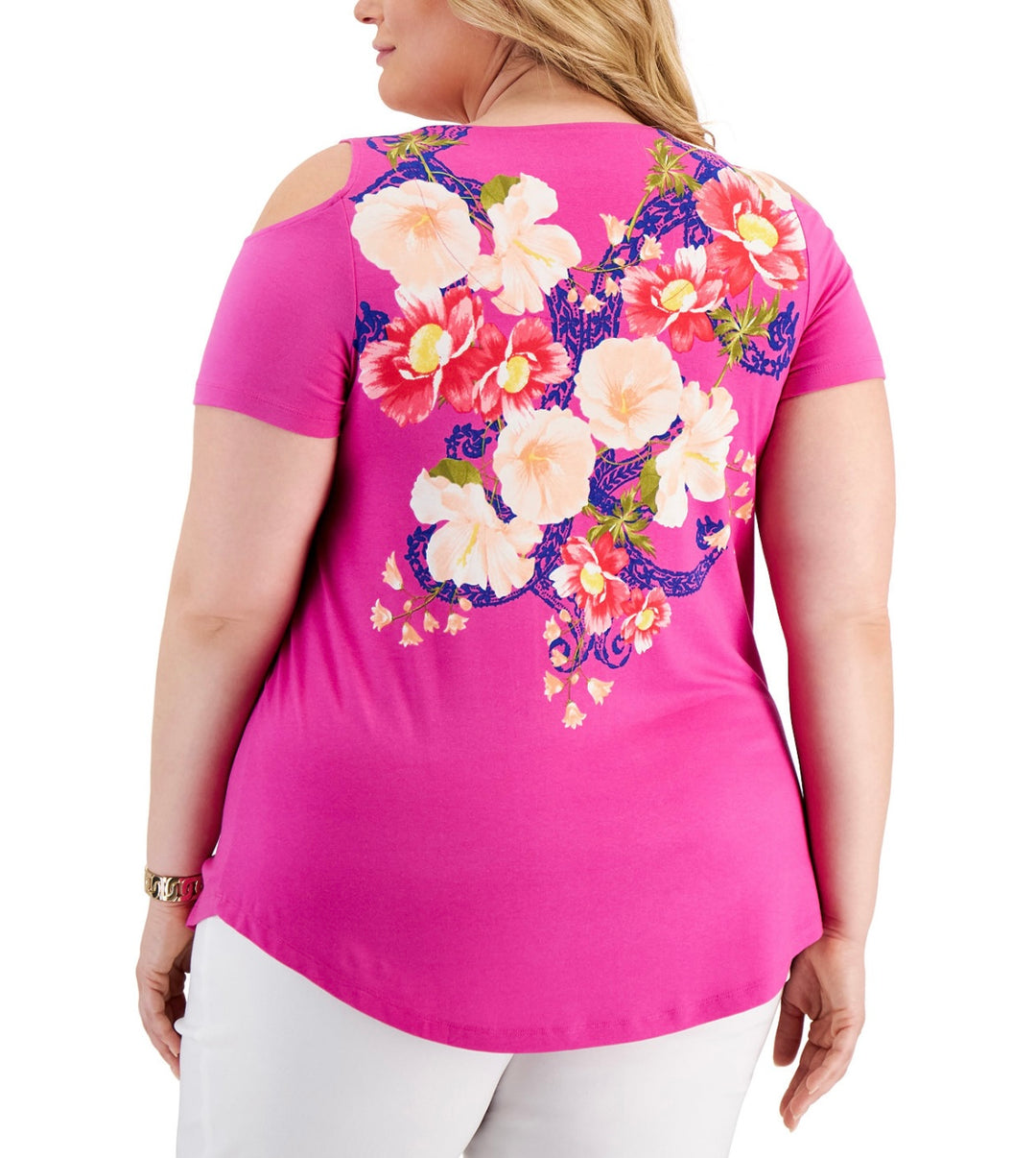JM Collection Women's Tropic Floral Cold-Shoulder Top Plus Size 4X