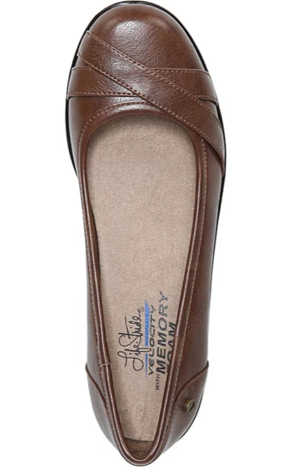 LifeStride Women's I-Loyal Low Wedge Ballerina Flats Shoes Dark Tan Size 10
