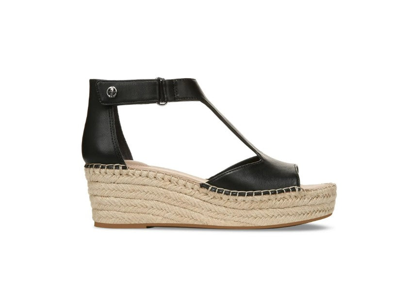 Giani Bernini Women's Caylaa Faux Leather Ankle Strap Wedge Sandals Black Size 6
