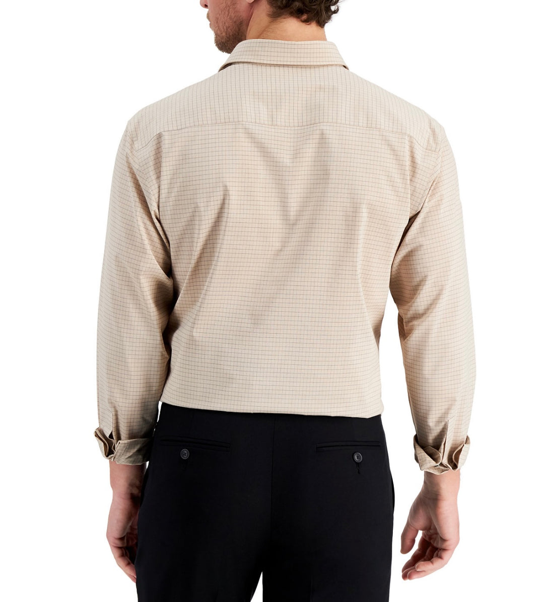 Alfani Men's Regular Fit Traveler Stretch Dress Shirt Tan Size L