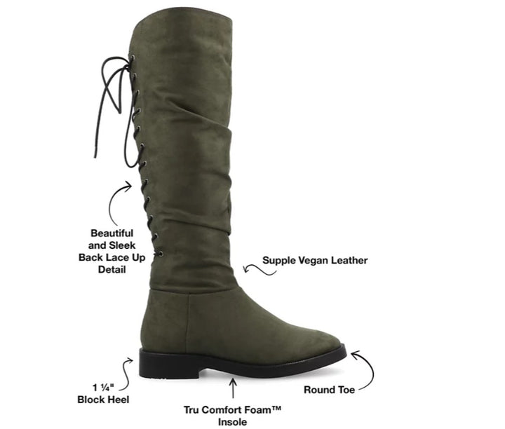 Journee Collection Women's Mirinda Wide Calf Rouched Stretch Knee High Boots