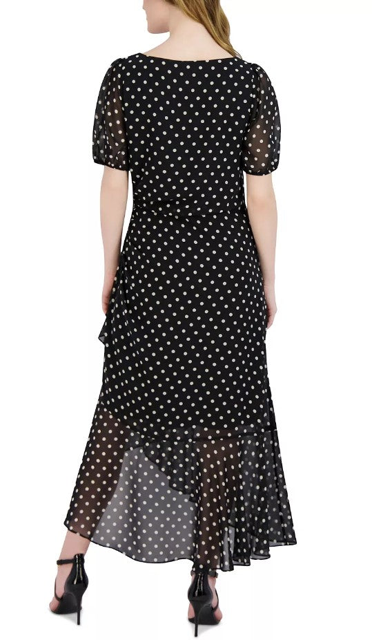 Julia Jordan Women's Polka Dot Ruffled Maxi Dress Black-White Size 14
