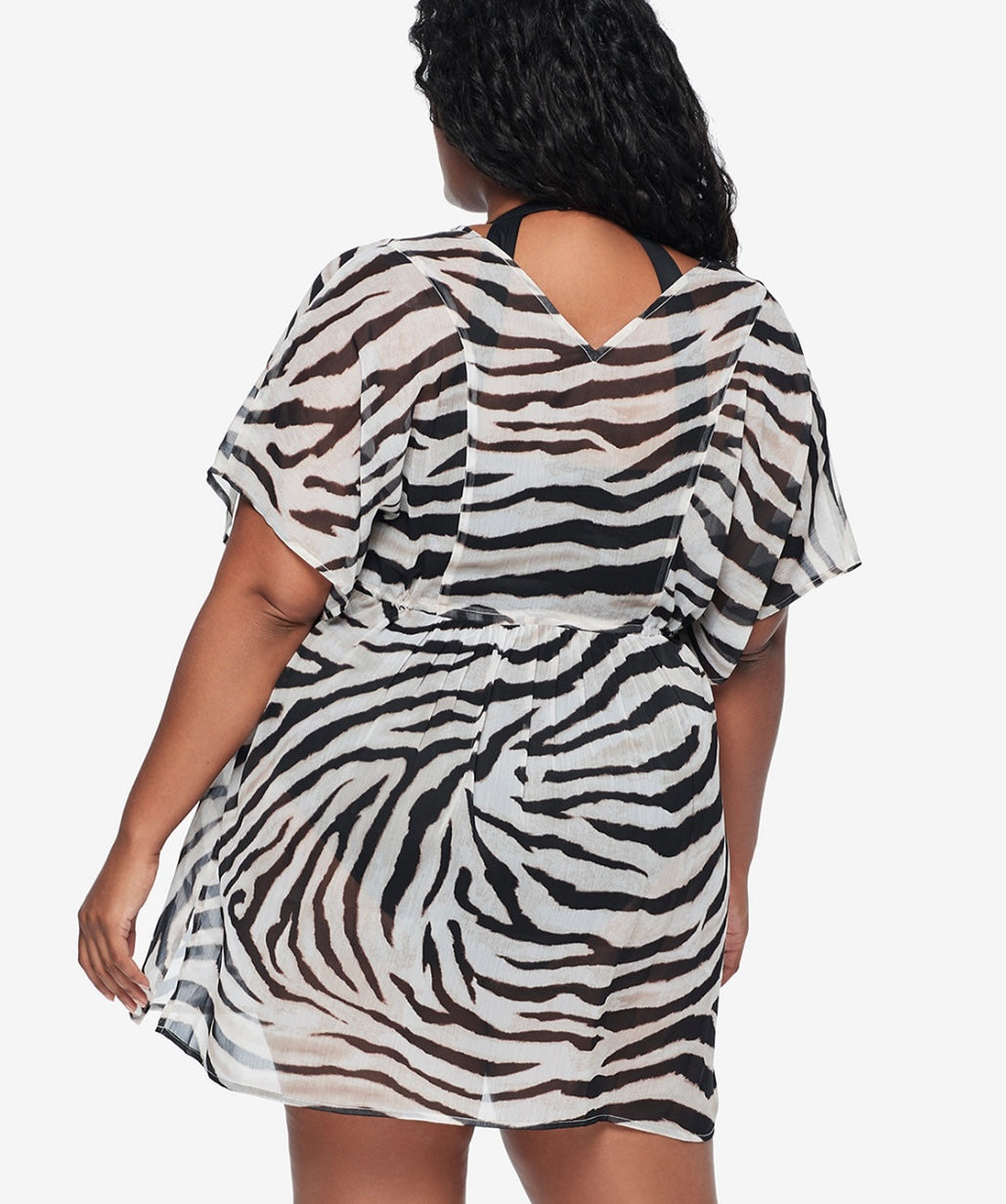Lauren Ralph Lauren Women's Crinkle Rayon Cover Up Dress Zebra Plus Size 1X