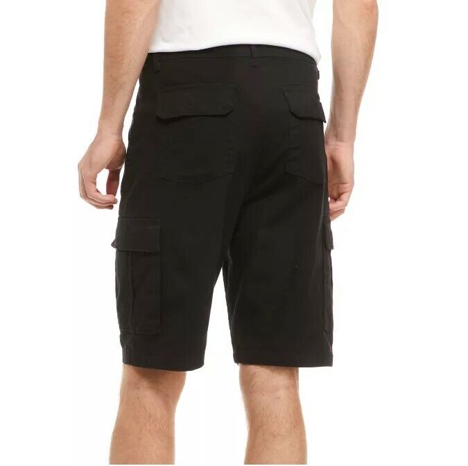 Wicked Stitch Men's Belted Cargo Shorts Flat Front Black Flex Fabric Size 38