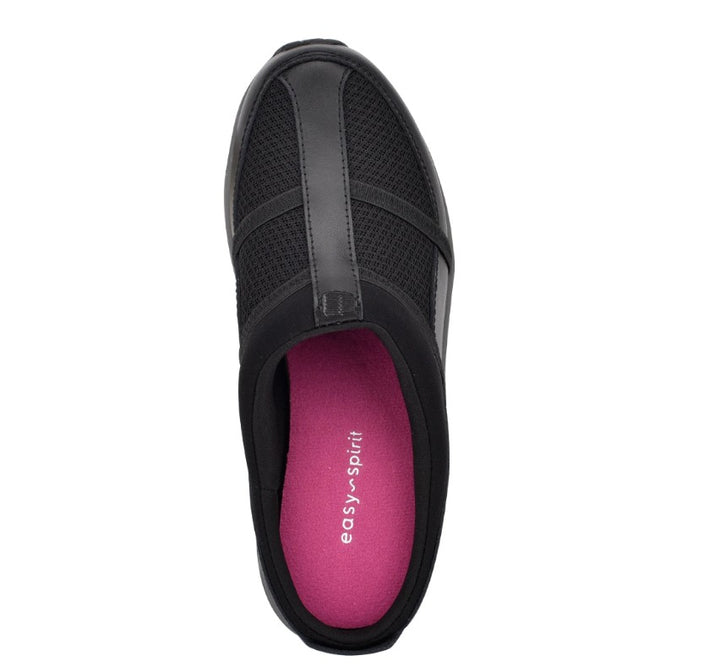 Easy Spirit Women's Argyle Mesh Clogs Shoes Black Leather Size 8