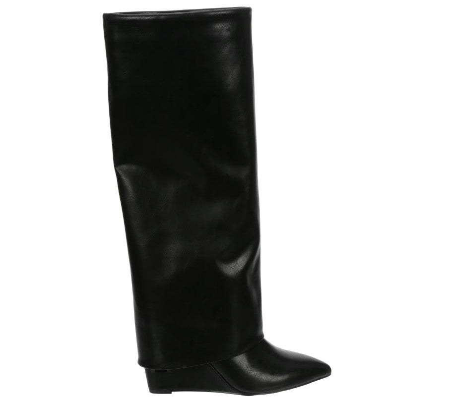 Madden Girl Women's Evander Fold-Over Cuffed Knee High Wedge Dress Boots