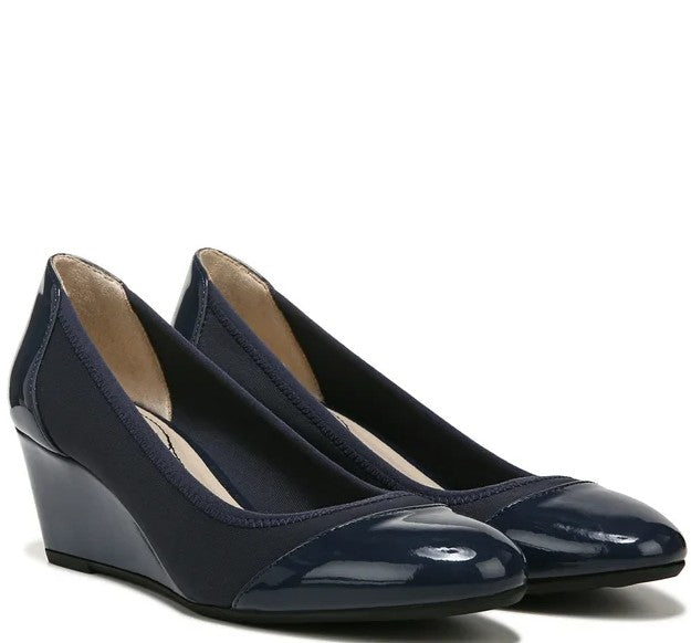 LifeStride Round-Toe Juliana Stretch Wedge Pumps Shoes Navy Size 6 M
