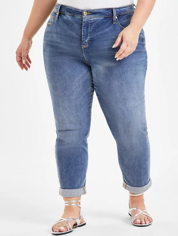 INC International Concepts Women's Slim Tech Rolled-Cuff Boyfriend Jeans