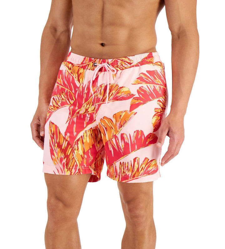 Club Room Men's Quick-Dry Tropical Leaves 7" Swim Trunks Blush Combo Size XXL