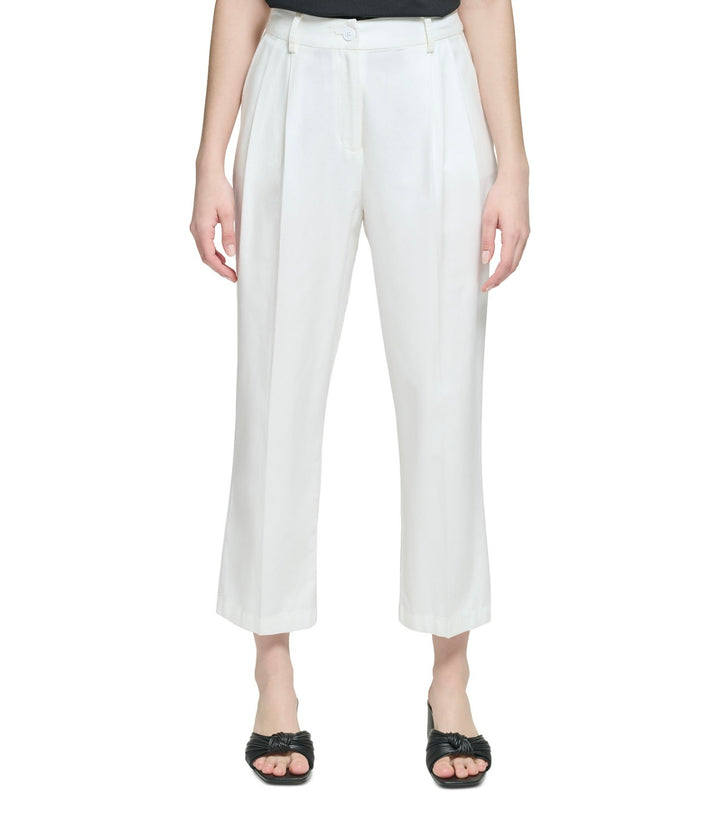 Calvin Klein Women's High Rise Pleated Straight Leg Pants White Size 10