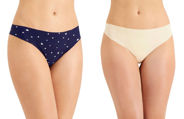 Alfani Women's Laser-Cut Thong Underwear 2-Pk Set Creamy Ivory/Stars Size XXL