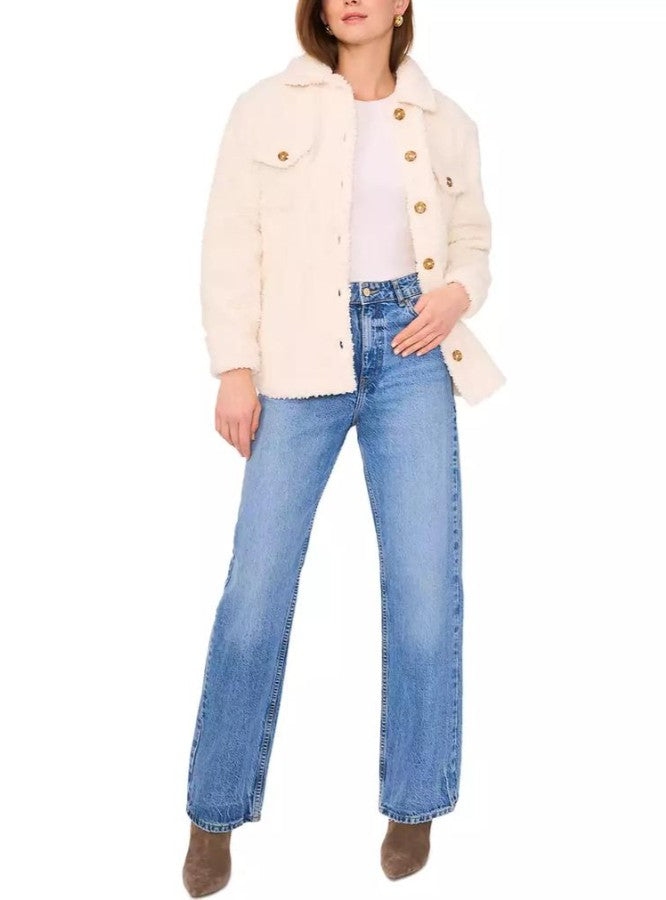 1.State Women's Faux-Shearling Button-Front Jacket Vanilla Size L