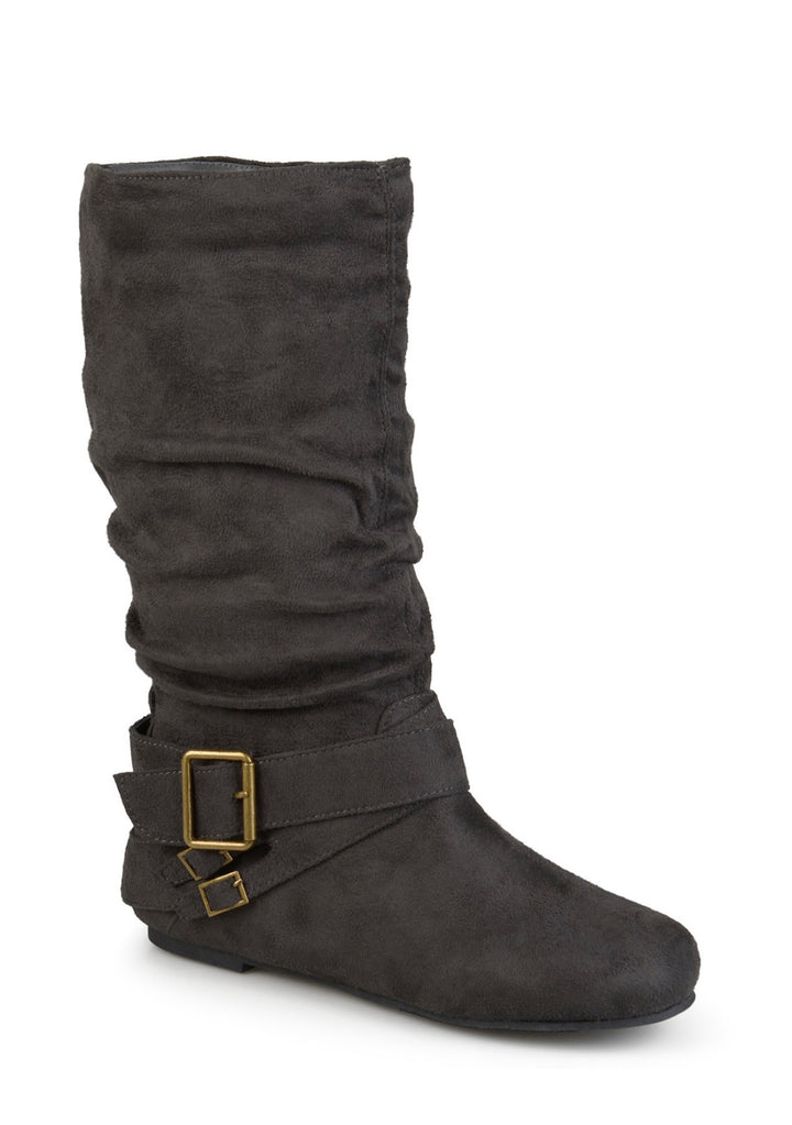 Journee Collection Women's Faux Suede Shelley-6 Mid Calf Slouch Boot Grey