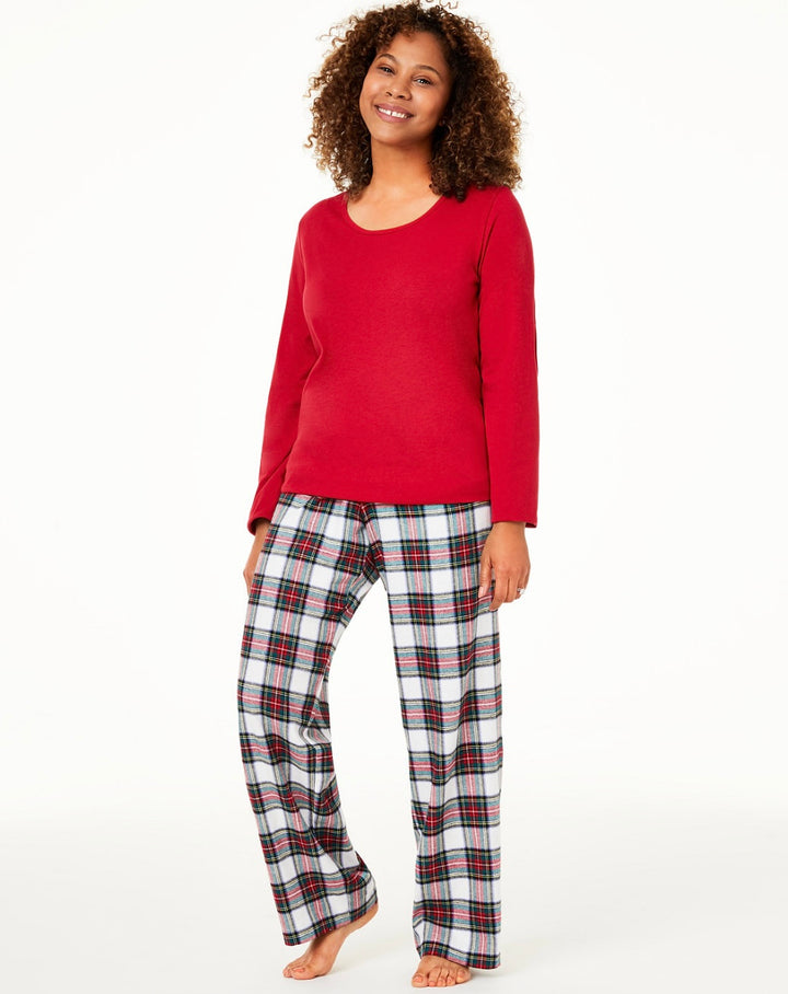 Family PJs Women's Flannel Elastic Long Sleeve Round Neck Pajama Set Size XL