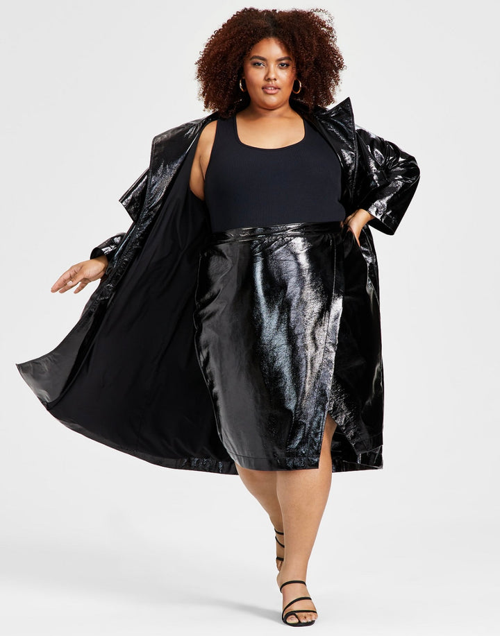 Nina Parker Women's Trendy Plus Size Faux-Leather Skirt Black Beauty