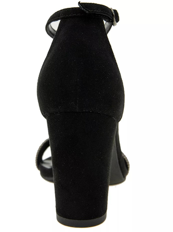 XOXO Women's Salima Rhinestone Detailed Ankle Strap Sandal Black Glit Size 7.5