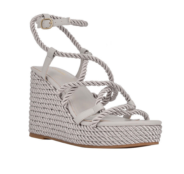 Guess Women's Almond Toe Natesha Rope Espadrille Wedges Sandals Gray Size 6.5M