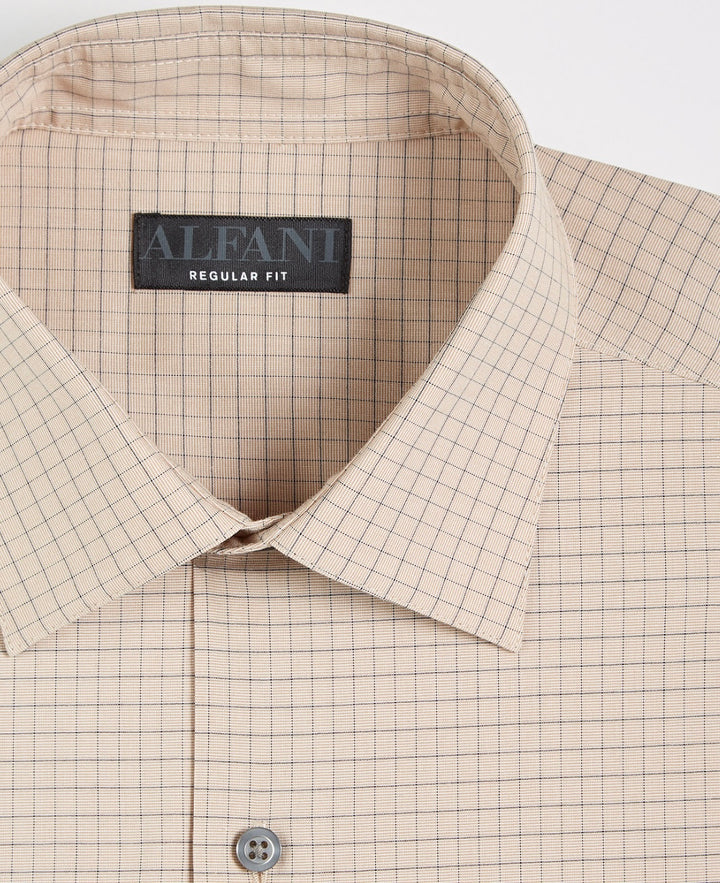 Alfani Men's Regular Fit Traveler Stretch Dress Shirt Tan Size L