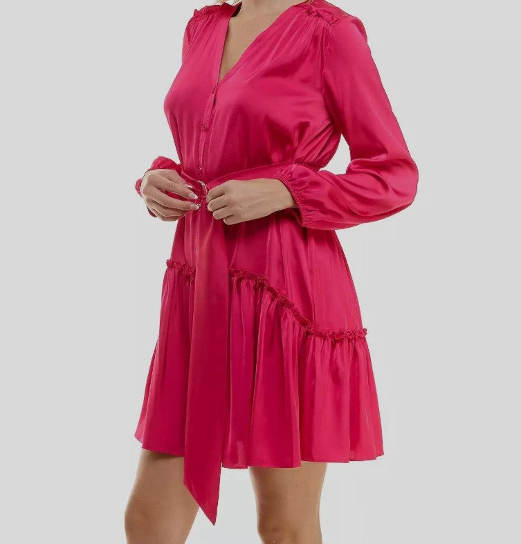 Taylor Women's Ruffled-Hem Tie-Waist Fit & Flare Dress Bright Rose Size 16