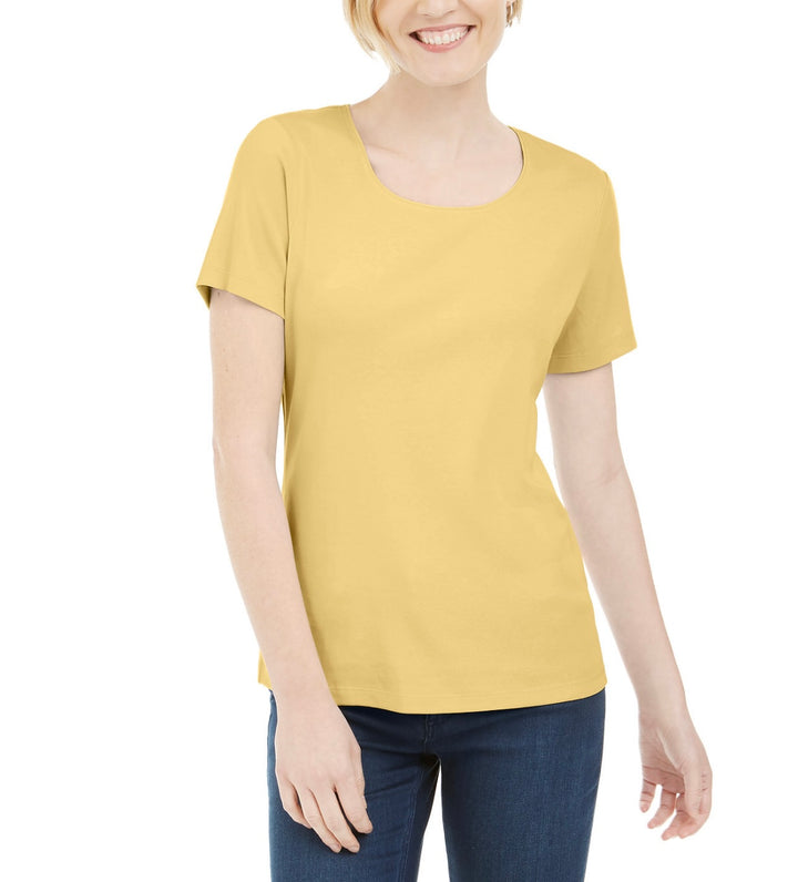 Karen Scott Women's Cotton Short Sleeve Scoop Neck Top Citron Aura