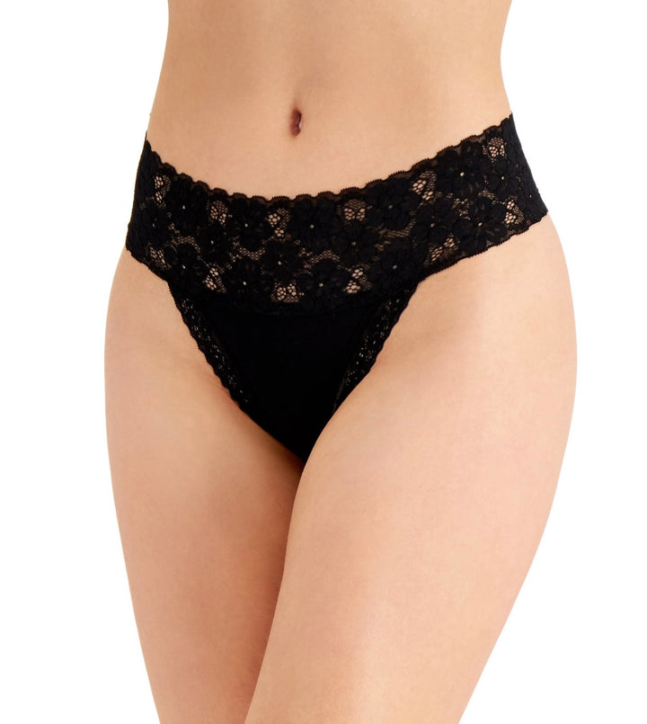 Jenni Women's Wide-Lace-Waist Thong Underwear Deep Black Size XXL