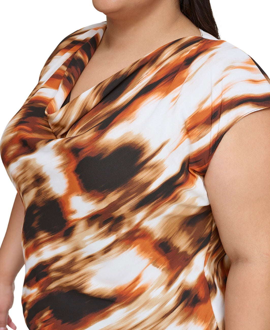 Calvin Klein Women's Printed Sleeveless Cowlneck Top Terra Multi Plus Size 2X