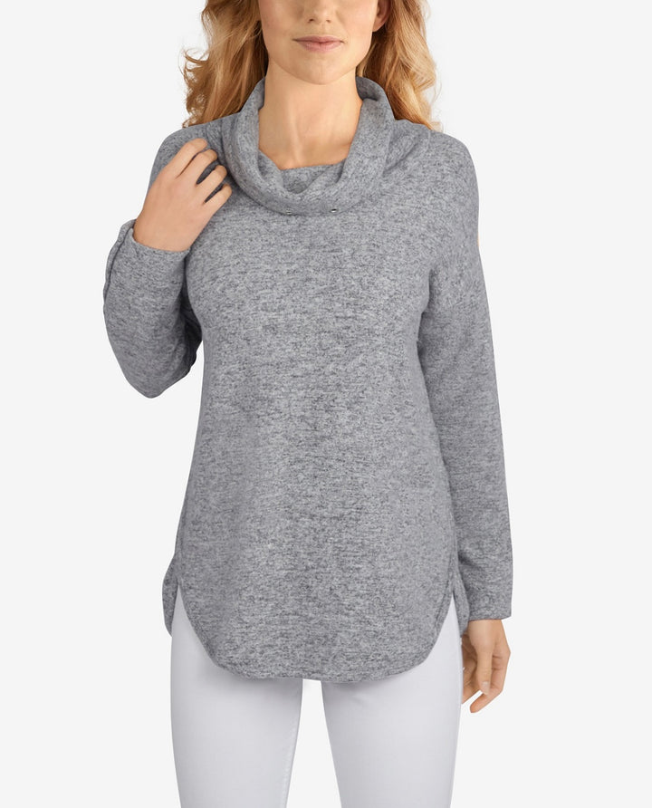 Ruby Rd. Women's Heather Knit Drawstring Pullover Top Gray Heather Petite Size PM