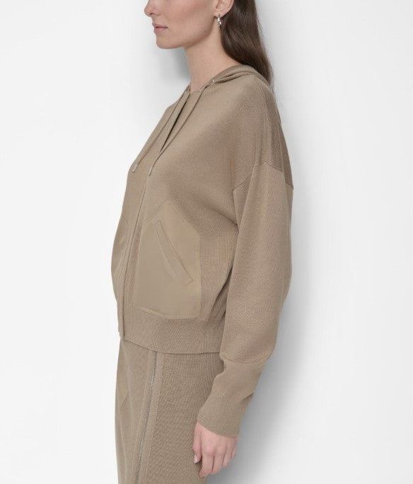 DKNY Women's Long Sleeve Hooded Sweater Taupe Size XS