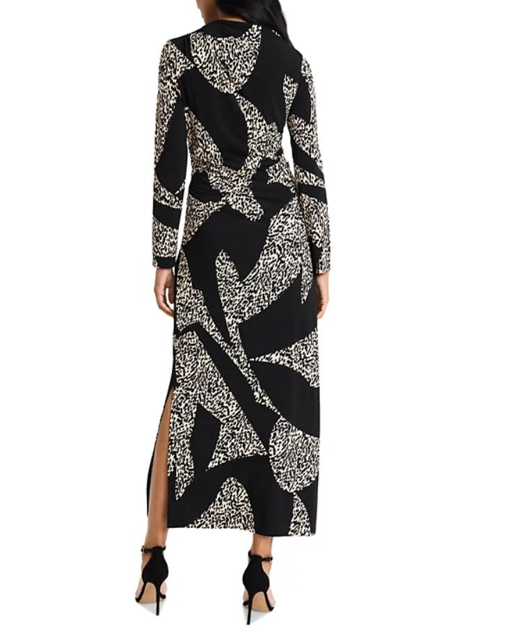 Donna Morgan Women's Printed Long Sleeve Maxi Dress Black Cream Size 6