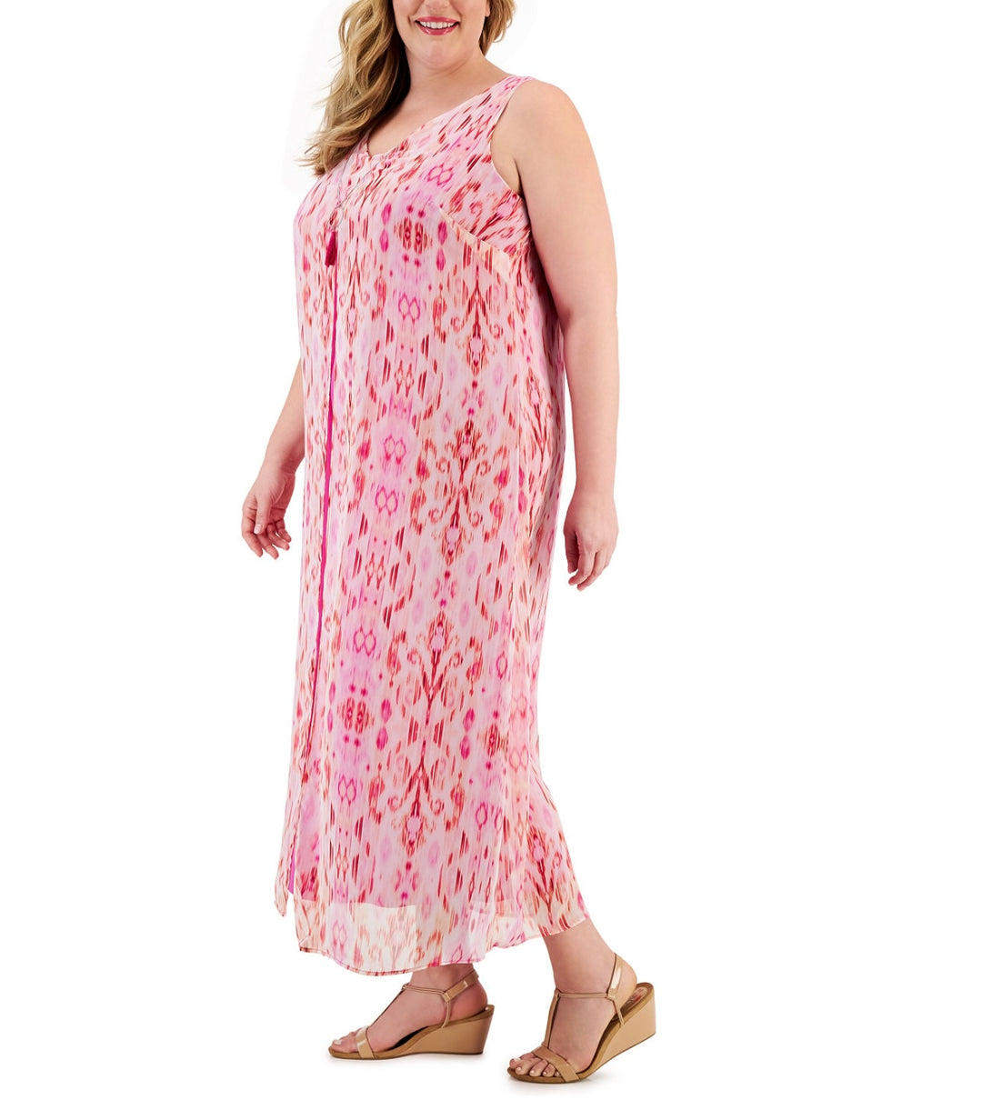 JM Collection Women's Chiffon-Overlay Maxi Dress Fuchsia Tulp Combo Plus Size