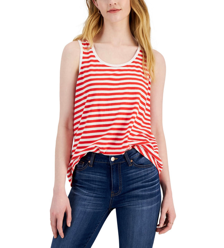 Style & Co. Women's Petite Striped Cotton Tank Red Stripe Size PL