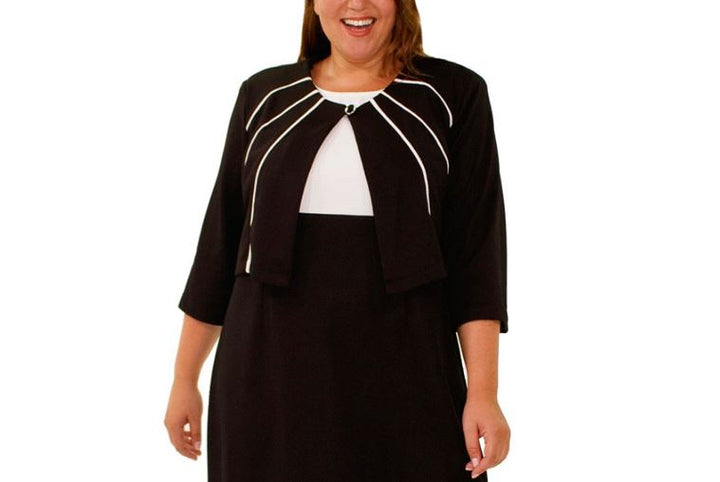 NY Collection Women's Over Color-Blocked 3/4 Sleeve Jacket Black Plus Size 20W