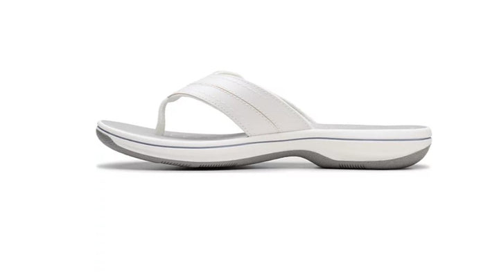 Clarks Cloudsteppers Breeze Reyna Flip-Flop Sandals White Textile Size 8