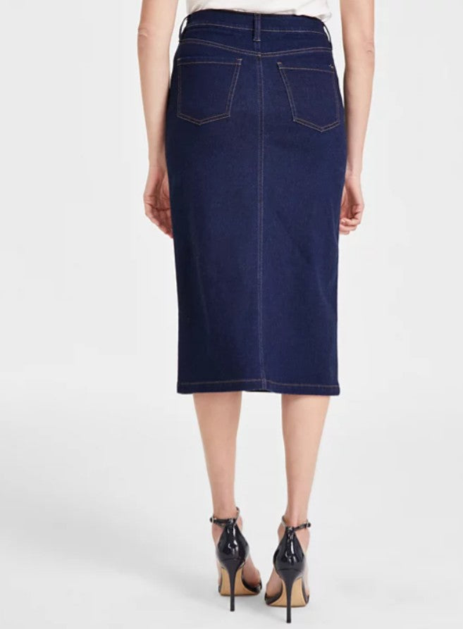 Anne Klein Women's Slit-Front Midi Denim Skirt Metropolitan Wash Size 4